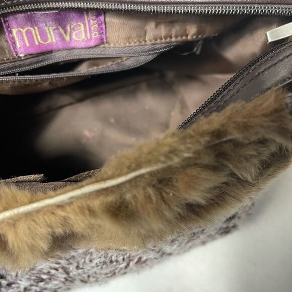 Murval Paris brown & Beige knit with faux fur small tote bag double hand… - Picture 7 of 11